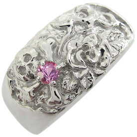 プラチナ ピンクサファイア 薔薇 ドクロリング 骸骨 リング 指輪