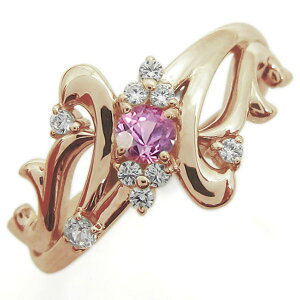 ピンクサファイアリング 結婚記念日 唐草 婚約指輪 トライバルリング 10金