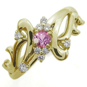 アラベスク ピンクサファイアリング 結婚10周年 唐草 婚約指輪 K18