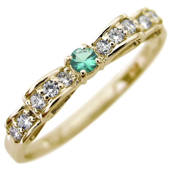 楽天市場】【最大50％OFFsale】10日迄 エメラルド 指輪 リボン 18k K18 