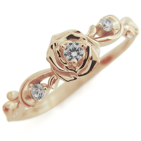 フラワーモチーフ ダイヤモンド リング 薔薇 10金 指輪のサムネイル