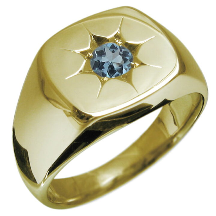 楽天市場】メンズリング 印台リング アクアマリン 18金 ゴールド 18k 
