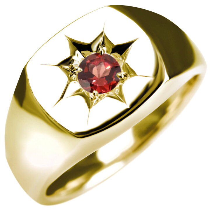 楽天市場】ガーネット リング 18金 メンズ 1月誕生石 指輪 ゴールド  