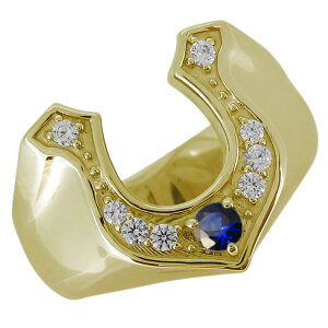 メンズ 指輪 馬蹄 ホースシュー 9月誕生石 サファイア 18金 父の日 2024