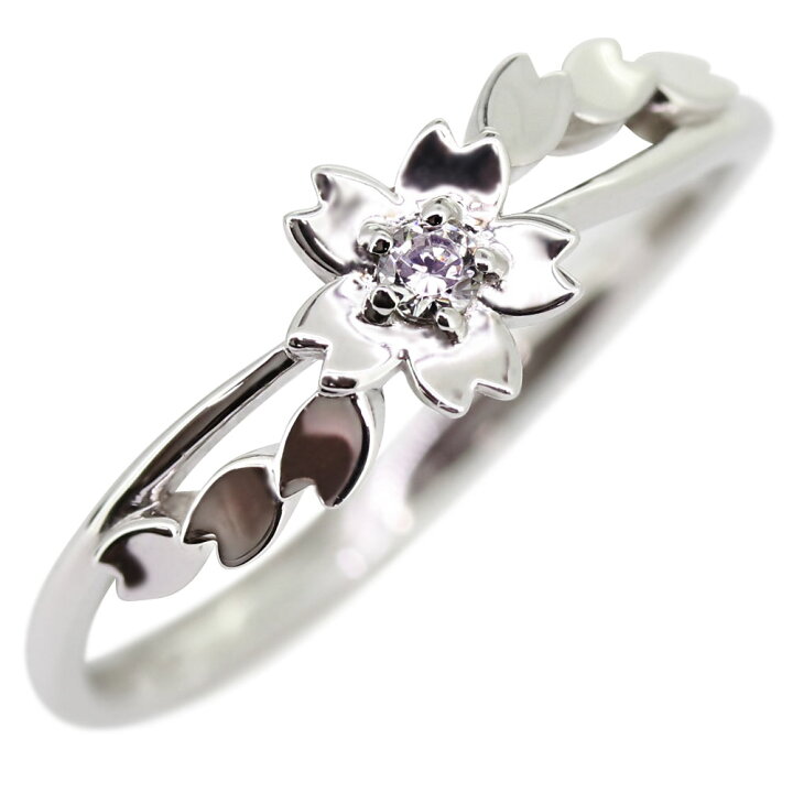 楽天市場】指輪 レディース 桜 サクラ 花 ダイヤモンド 10金 誕生石 4  