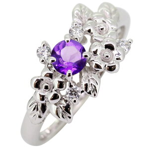 プラチナ リング アメジスト 指輪 レディース pt900 花 フラワー 太め かわいい 天然石