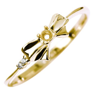 リボン リング 指輪 ピンキー 可愛い 細め 華奢 レディース セミオーダー 2mm 空枠 K10 K18 Pt900 SV925 重ね付け りぼん キュート 普段使い 自分用