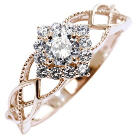 ダイヤモンド 鑑定書付き 指輪 18金 プラチナ リング 取り巻き ライン SI VS VVS クラス かわいい レース 透かし ミル打ち 上品 誕生日 記念日 サプライズ プレゼント