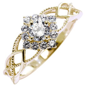 エンゲージリング 鑑定書付き ダイヤモンド 0.25ct 指輪 pt900 K18 透かし 取り巻き レース 可愛い 綺麗 エレガント 結婚 ブライダル サプライズ ギフト