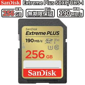 SanDisk Extreme Plus SDXC 256GB UHS-I �ő�190MB/s 4K����Ή� V30 U3 �����]�� ������������ �h�� �ϏՌ� ���ϋv �������ۏ� SDSDXWA-256G-JNJIP