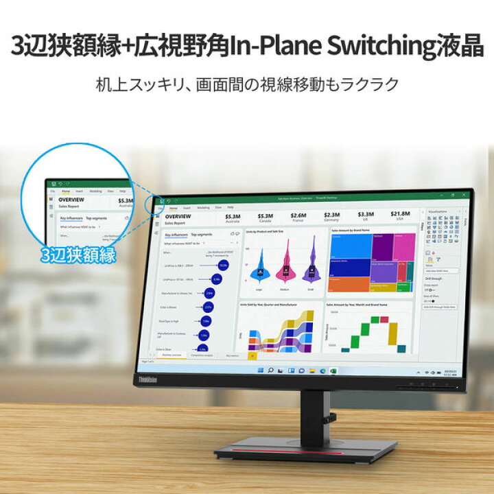 楽天市場】Lenovo 23.8型 ワイド モニタ ThinkVision P24h-2L 