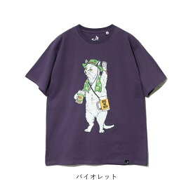 【2024春夏新作】go slow caravan ゴースローキャラバン Tシャツ USA/C フェス猫TEE メンズ レディース ユニセックス 綿 春 夏 秋 ホワイト バイオレット M-XL 321910