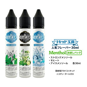 電子タバコ リキッド 人気フレーバー30mlお試しセット メンソール(ストロングメンソール アイスメンソール モヒート) 天然素材 強い刺激 30ml 3本セット メモリ付きボトル 混ぜて使える VAPE
