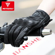 MOTOWOLF スマホ対応 バイク用　オールシーズン用　レザーグローブ　シープスキン　プロテクター　男女兼…
