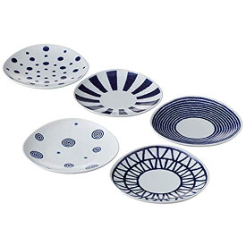 西海陶器 波佐見焼 軽量 取り皿 プレート 皿 直径約10.5cm 5柄 食器セット 藍玉柄 はさみやき プレート 皿 青 白 和柄 豆 送料無料