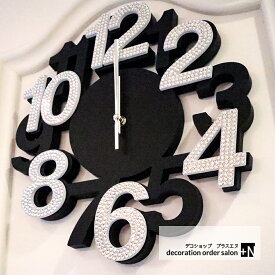 掛け時計 立体文字で見やすい 豪華 オフィス インテリア プレゼント スワロフスキーモノトーン壁掛け時計