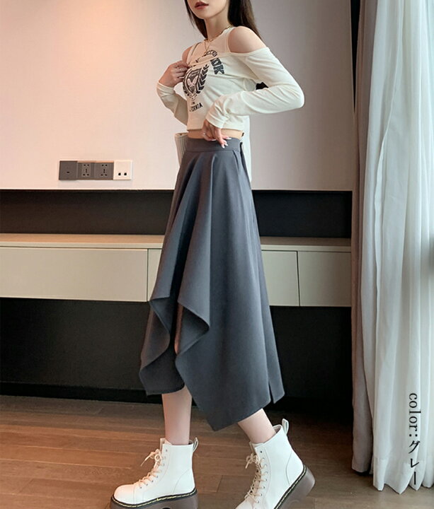 楽天市場】アシンメトリー スカート ロング フレア フレアスカート  