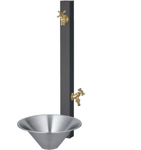 立水栓 おしゃれ 水栓柱 セット 2口 水栓柱 ハンドル 蛇口 2個 ガーデンパン セット スプレスタンド60ソリッド 手洗い場 水道 外 水受け 排水パン ユニソン