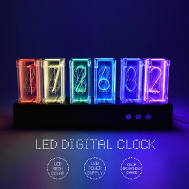 LED ニキシー管風 デジタル時計 置き時計 卓上時計 ネオン 虹 レインボー レトロ メカニック 発光 ゲーム 部屋 おしゃれ インテリア バー カフェ 雑貨 USB給電