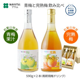 お歳暮 冬ギフト 梅ハニップ 梅シロップ 2種飲み比べ 各590g ｜青梅のすっきり＆完熟のまろやか 原液タイプ 希釈用 和歌山産 自宅用・ギフトにも