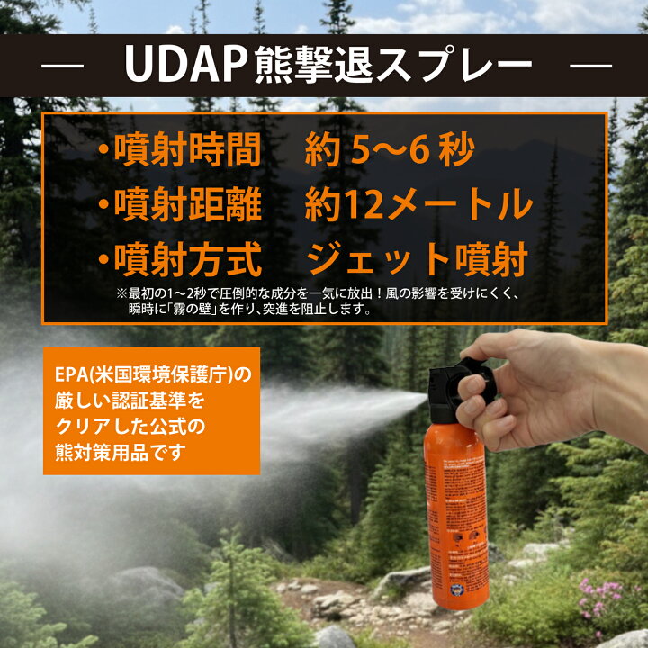 楽天市場】【EPA認証】【正規輸入品】UDAP 熊撃退スプレー 噴射距離12m 