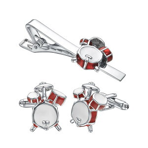 【送料無料】Yoursfs おもしろ 楽器 ネクタイピン カフス セット ドラム 赤 かわいい ネクタイピン 音楽 タイピン カフスボタン おしゃれ メンズ アクセサリー プレゼント (ドラム 赤)