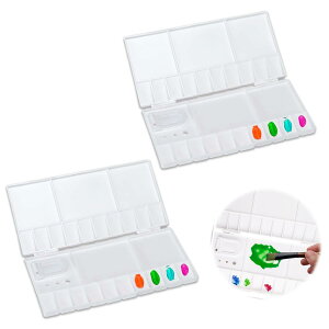 ADOFUN 折り畳み式 プラスチック製パレット パレット 水彩パレット【2個セット】絵の具パレット 水彩 アクリル画 ペイントケース 絵皿 20色対応 お手入れ簡単 持ち運びが簡単で 顔料パレット