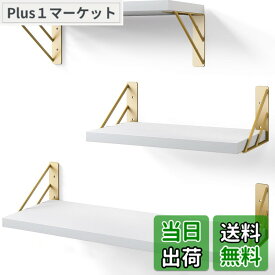 【送料無料】HASONA ウォールシェルフ 壁掛け棚 DIY組み立て 3個セット 壁 棚 ラック おしゃれ 天然木製 ウォールラック 飾り棚 幅42cm 玄関/居間/キッチン/洗面所/寝室 取り付け簡単 日本語取扱説明書付き ホワイト-ゴールド