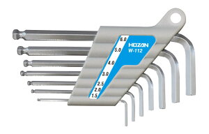 【送料無料】ホーザン(HOZAN) ボールポイントレンチセット 7本セット 全長ショートタタイプ 六角棒レンチ アーレンキー 対辺サイズ 1.5/2/2.5/3/4/5/6mm W-112