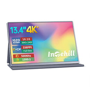 【送料無料】Intehill モバイルモニター 4k 13.4 インチ IGZOスクリーン 黄金比16:10、3840x2400で 超軽量、超薄型 ミニPC・ノートPC用ハイエンドポータブルモニター U13NA