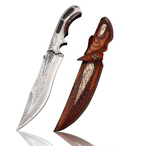 【送料無料】Dcenrun 超高級73層ダマスカスナイフ 【White knight・白騎士】 鍛造アウトドアナイフ シースナイフ フルタング一体型 十分耐えられる