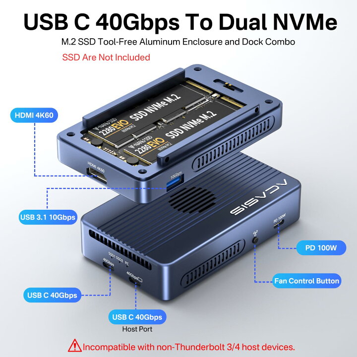 楽天市場】【送料無料】ACASIS 40Gbps M.2 NVMe SSD 外付けケース 冷却 