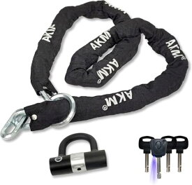 【送料無料】AKM バイクロック【高い耐切断性】極太チェーンロック φ(直径)12mm×2000mm U字ロック付き 自転車原付オートバイク