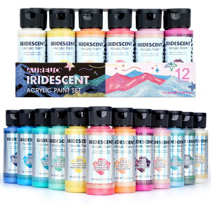 【送料無料】AUREUO 虹色 アクリル絵の具 12色x59ml - キャンバス、岩、木材、布、陶器用の真珠光沢グリッターの無毒顔料 - 趣味の画家、絵画愛好家、初心者向けの塗料
