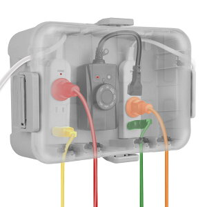 【送料無料】RESTMO 大型コンセントボックス 屋外 透明蓋付き 電源防水 IP54防雨 超大型 耐候性 光センサータイマー、電源タップ、ホリデーストリングライト用 グレー