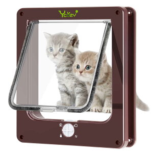【送料無料】Ycozy 二世代 ペットドア 外寸26.8 x 23.5cm 猫 出入り口 小型犬用 ドア 猫扉 4ウェイロッキング キャットドア 室内用 取り付け簡単 冷暖房対策