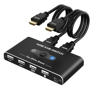 �y���������zKVM�X�C�b�` HDMI 2����1�o�� �p�\�R��2�䃂�j�^�[1��؂�ւ� 1��̃v�����^�[��2��̃p�\�R���Ŏg�p �L�[�{�[�h/�}�E�X/�v�����^�[/���̃f�o�C�X�Ή� USB�X�C�b�`