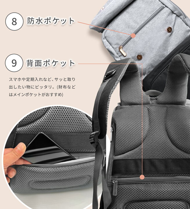 楽天市場 最大300円offクーポン配布中 Emilino ベルトストラップ マザーズリュック マザーズバッグ 23l 背面ポケット バイカラー Usb 充電 大容量 軽量 撥水 防水 バックパック リュック レディース 男女兼用 ユニセックス リュックサック Branche 楽天市場店