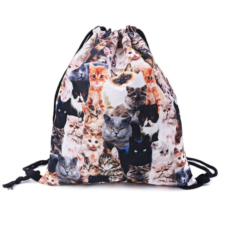 楽天市場】ナップサック 巾着 巾着袋 ねこ 猫 ネコ 猫柄 3D シューズ 