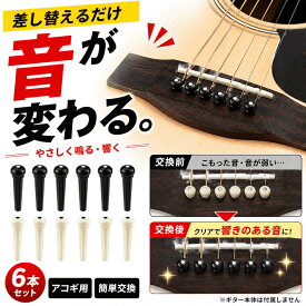 送料無料 ブリッジピン アコギ ギター 6本セット ギターブリッジピン エンドピン プラスチック アコースティック アイボリー ブラック ギターナット アコースティックギター ブリッジ やさしく鳴る 6弦ギター フォークギター