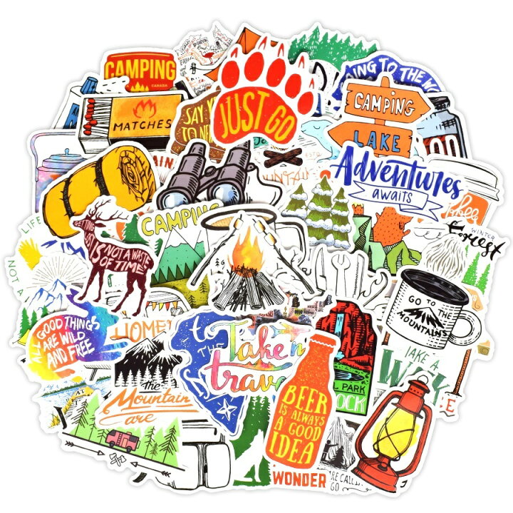 楽天市場 キャンピング ステッカー 50枚セット キャンプ ラベルステッカー ブランド おしゃれ デコ キャラクター おもしろ かわいい 防水 パソコン スマホ ハワイ 自転車 バイク スーツケース ヘルメット 大量 手帳 面白い 詰め合わせ 誕生日 記念日 Select ギフト