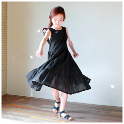 Aラインワンピースノースリーブワンピースロングワンピースティアードワンピース夏子供服女の子女児キッズ小学生無地シンプル黒ロング丈大人っぽい可愛いガーリーおしゃれカジュアル110cm120cm130cm140cm