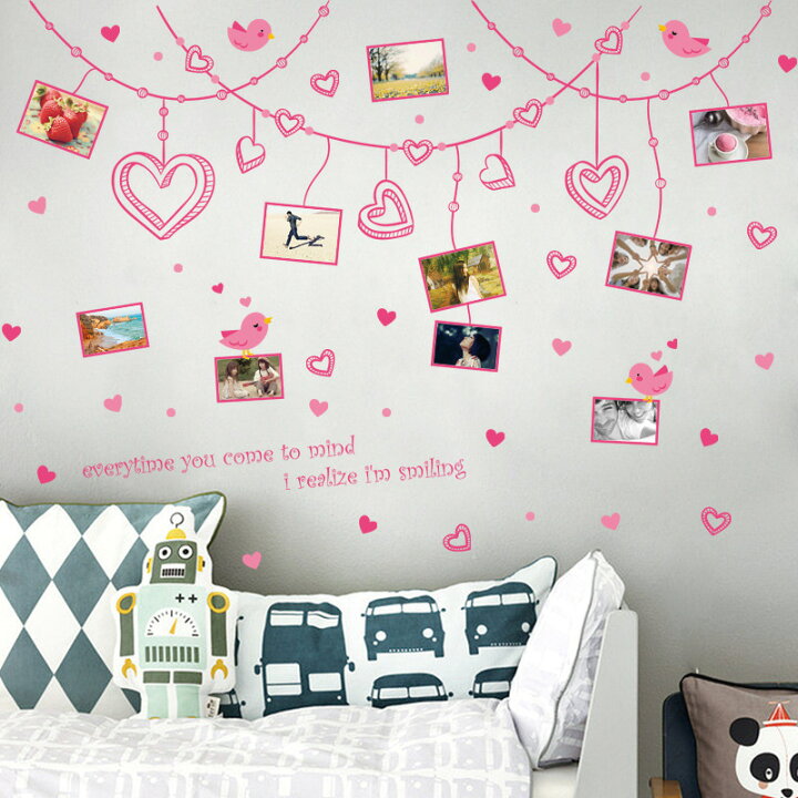楽天市場 送料無料 ウォールステッカー 壁紙 壁紙シール ルームデコレーション ハート 鳥 子供 子供部屋 女の子 写真 可愛い おしゃれ はがせる ピンク系 Plus Nao