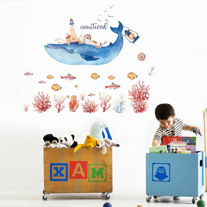 楽天市場 送料無料 ウォールステッカー 子供部屋 模様変え マリン 動物 海 魚 クジラ 鯨 サンゴ イカリ 船 カモメ 爽やか かわいい 夏 涼しげ アニマル 壁 リフォーム 壁紙シール パーティー イベント インテリア Plus Nao
