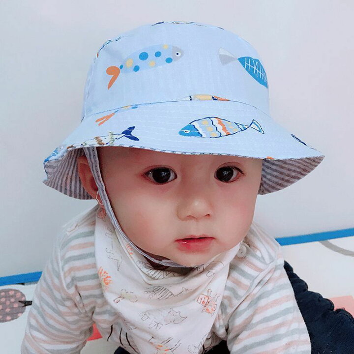 楽天市場 送料無料 帽子 ハット キャップ ベビー 赤ちゃん 女の子 男の子 魚 ストライプ 2way リバーシブル カジュアル かわいい オシャレ お出かけ 46cm 48cm 50cm 52cm Plus Nao
