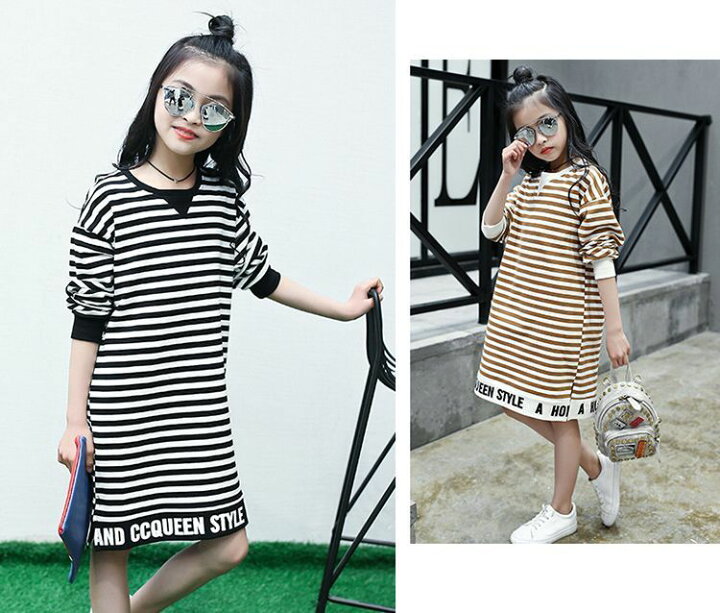 楽天市場 送料無料 Tシャツ ロングtシャツ Tシャツワンピース キッズ ガールズ 子供服 ジュニア トップス 長袖 カットソー ロンt プルオーバー 丸首 ラウンドネック ボーダー 横縞 横線 ストライプ アルファベット 英語 英字 女の子 女子 シンプル 可愛 Plus Nao