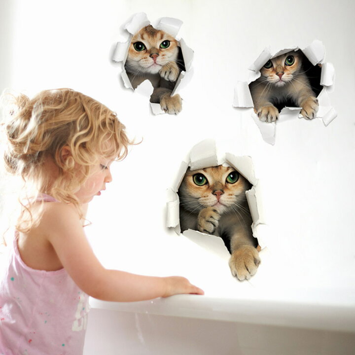 楽天市場 送料無料 ウォールステッカー 壁紙シール 壁飾り 3d感 かわいい おしゃれ 猫 ねこ キャット 壁からひょっこり 飛び出てくるリアルさ ルームデザイン 子供部屋 リビング トイレ Plus Nao
