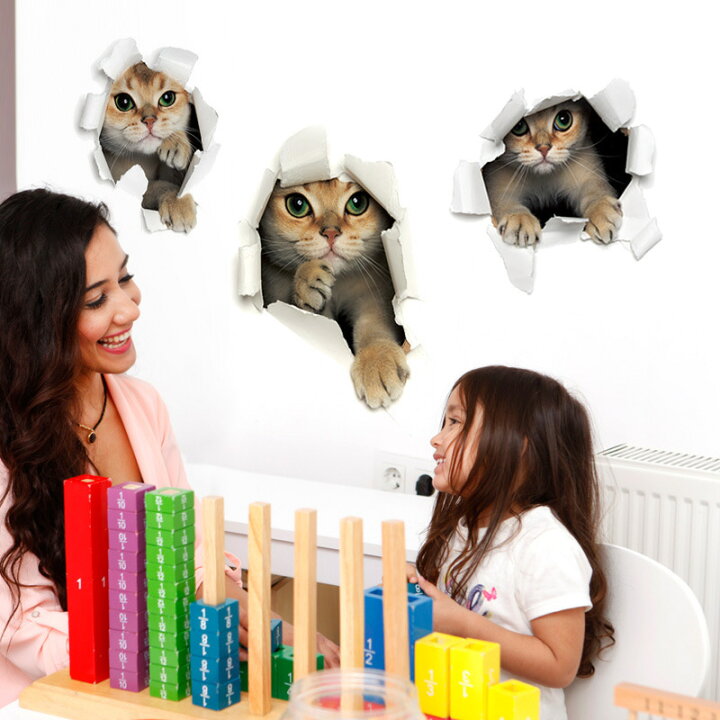 楽天市場 送料無料 ウォールステッカー 壁紙シール 壁飾り 3d感 かわいい おしゃれ 猫 ねこ キャット 壁からひょっこり 飛び出てくるリアルさ ルームデザイン 子供部屋 リビング トイレ Plus Nao