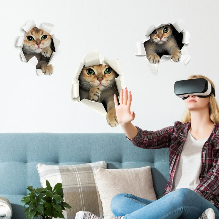 楽天市場 送料無料 ウォールステッカー 壁紙シール 壁飾り 3d感 かわいい おしゃれ 猫 ねこ キャット 壁からひょっこり 飛び出てくるリアルさ ルームデザイン 子供部屋 リビング トイレ Plus Nao