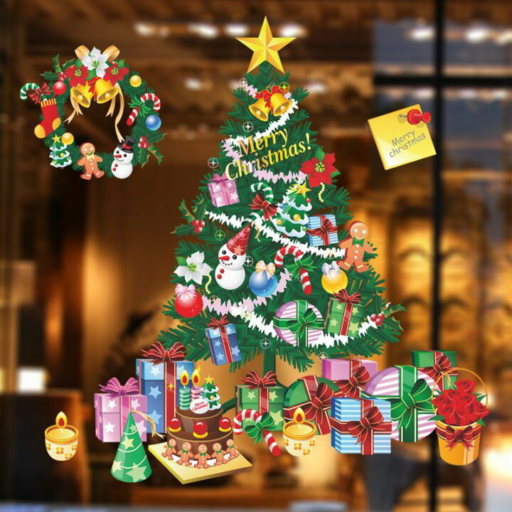 楽天市場 送料無料 ウォールステッカー 壁紙シール 窓ガラス ウォールデコレーション クリスマス X Mas Merry Christmas クリスマスツリー サンタクロース 雪だるま クリスマスリース クリスマスプレゼント プレゼント交換 おしゃれ パーティー Plus Nao